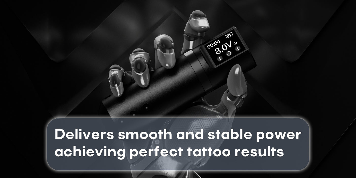 Cordless Tattoo Machine Kit Complete - POSEIDON V5 Wireless Rotary Pen with LCD Screen 1500mAh Battery 10 Needles 11 Ink Bottles Full Tattoo Supplies for Beginners & Professional Artists