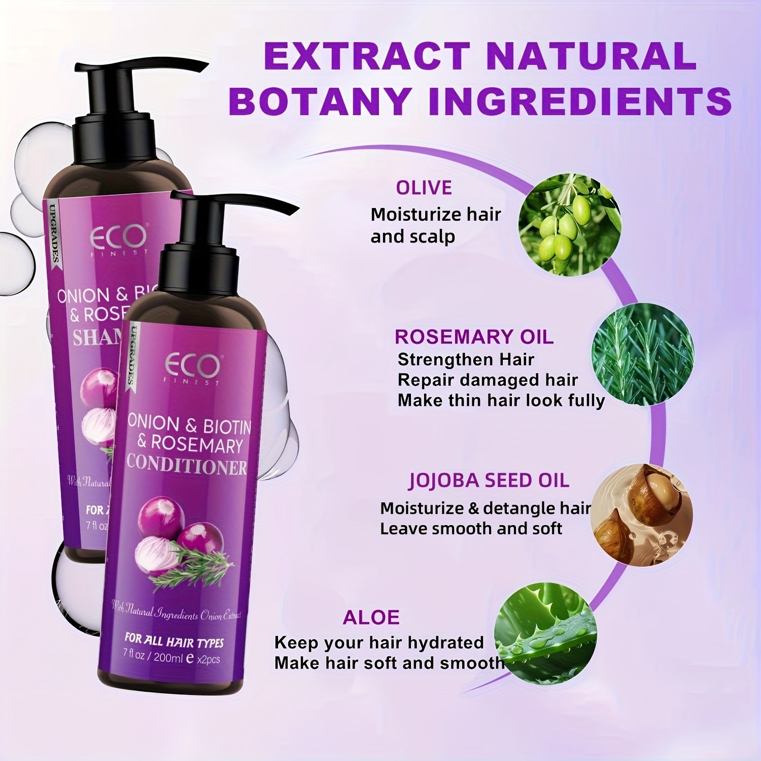 ECO Biotin & Rosemary Shampoo & Conditioner Set, Hydrate & Moisturize Hair, Oil Control, Natural Hair Moisturizer with Onion, Rosemary, Biotin & Jojoba, Gently Cleanses, Refreshing Hair, Make Hair Smooth & Soft, Strengthen Hair, Dry Hair, Scalp