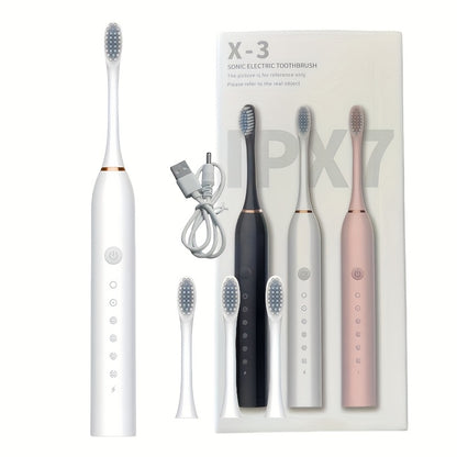 Sonic Electric Toothbrush 6 Modes Smart Timer USB Rechargeable - Soft Bristles for Sensitive Gums - Whitening Oral Care Toothbrush for Men & Women (Black/White/Pink)