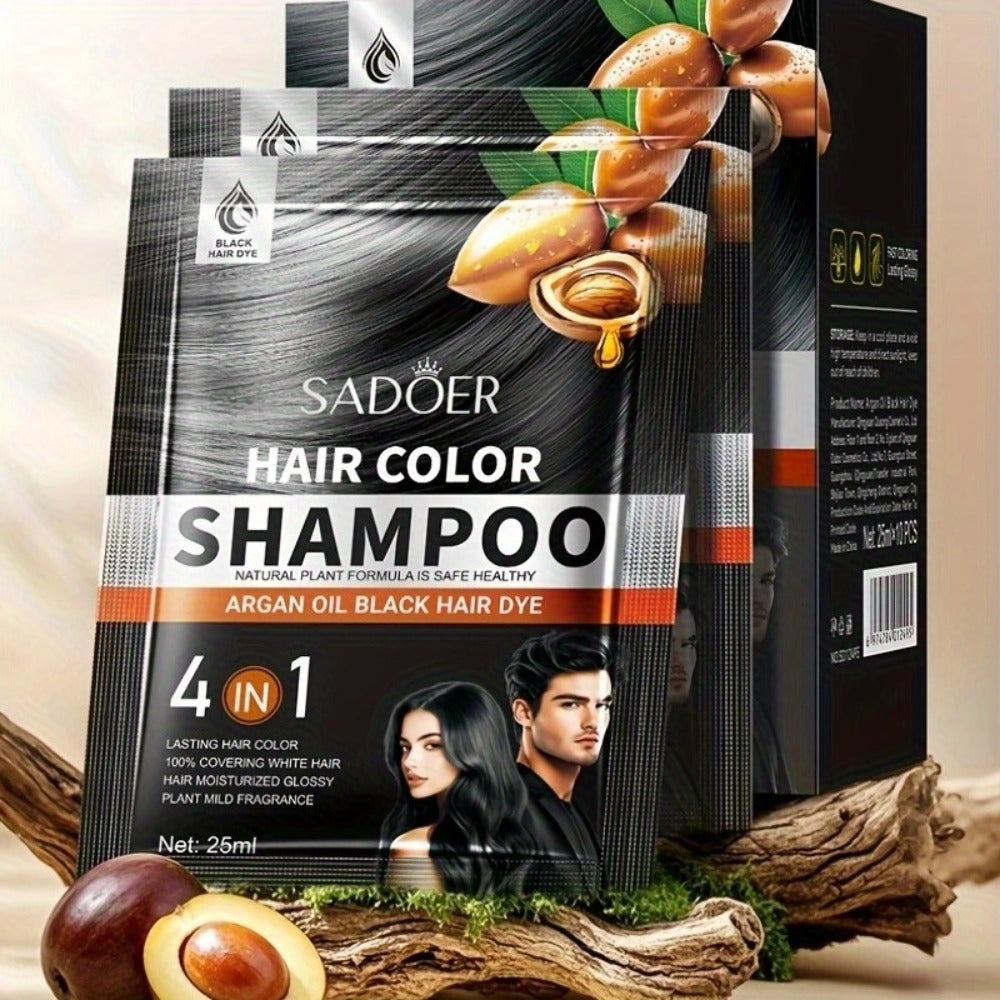 Hair Color Shampoo 3-in-1 Natural Hair Dye Deep Cleansing Moisturizing Gel Formula 10 Packs Portable Individual Packaging for Women Men Black Brown