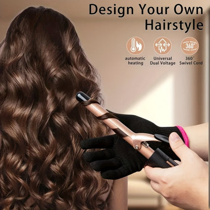 Curling Iron Set 5 in 1 with Interchangeable Ceramic Barrels Professional Hair Curler Wand Styling Kit Heat Brush Long Lasting Waves Curls for Women All Hair Types Includes Gloves & Clips