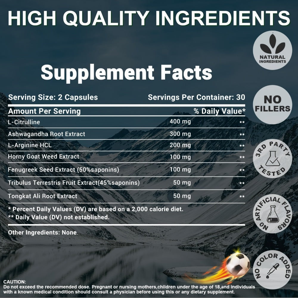 Rock Hana Male Testosterone Capsules, Male Testosterone, Vitamin Supplement - Contains L-Citrate, Asuganda, Male Goat's Foot Grass, Wild Vegetable Seed, Epimedium Extract, Maca, Indian Ginseng - Blue Chew for Men - Adult Enlargement Supplement, Muscl