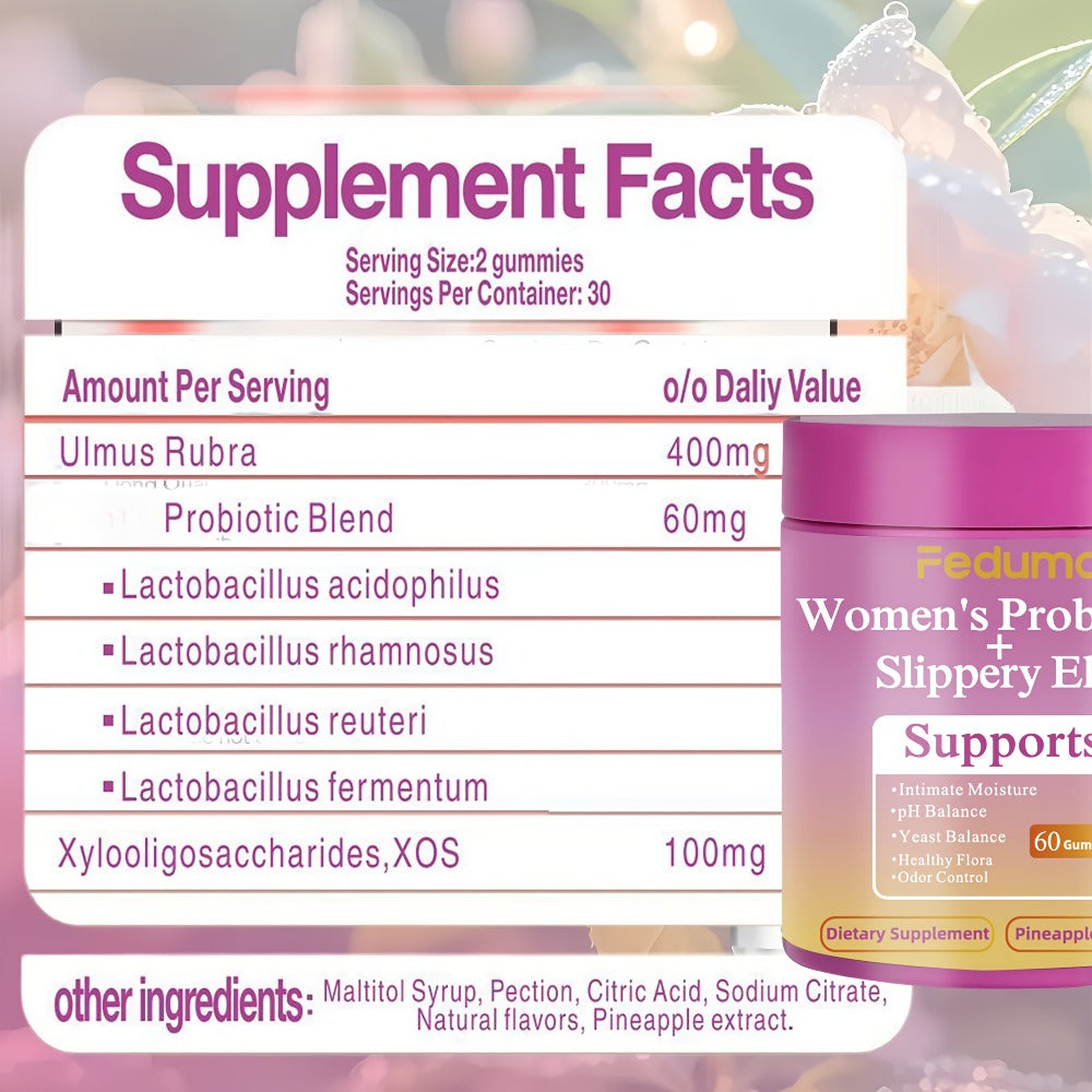 [Probiotic Gummies] 1/2 Bottle, Package-60 Gummies/80 Gummies, Feduma Women's Probiotic Gummies Her Juicy Blend of Slippery Elm for Intimate Moisture, Odor Control, And Healthy Flora, 60 Pineapple, Flavored Gummies!