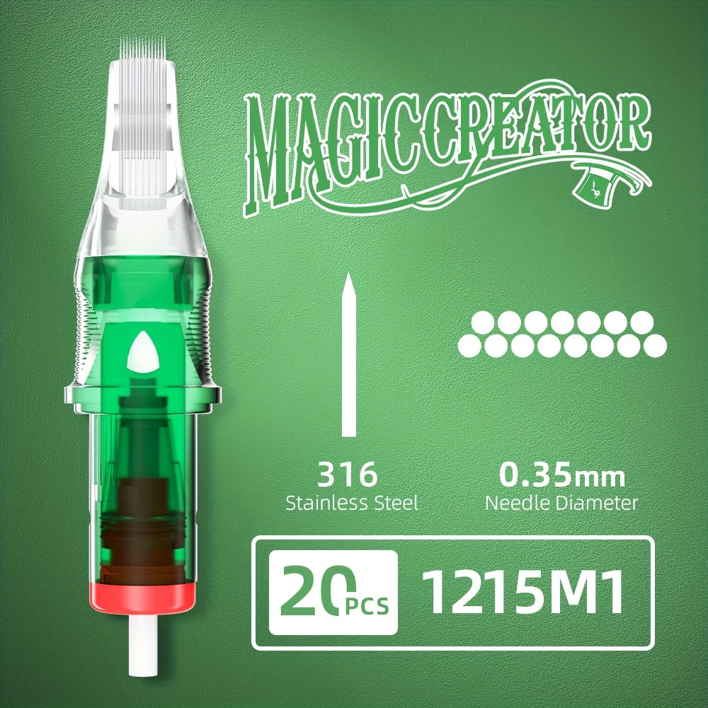 Disposable Tattoo Needles 20pcs Mixed Set - RL RS M1 C-M Multi-Gauge, High Transparency Cartridge, Lasting Sharpness & Ample Ink Capacity for Professional Artists & Beginners