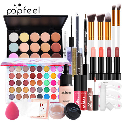 Makeup Set with Eyeshadow Palette, Makeup Brushes & Lip Color — POPFEEL Professional Multi-Shade Kit for Full Face Looks, Perfect Valentine's Day & Mother's Day Gift for Beauty Lovers