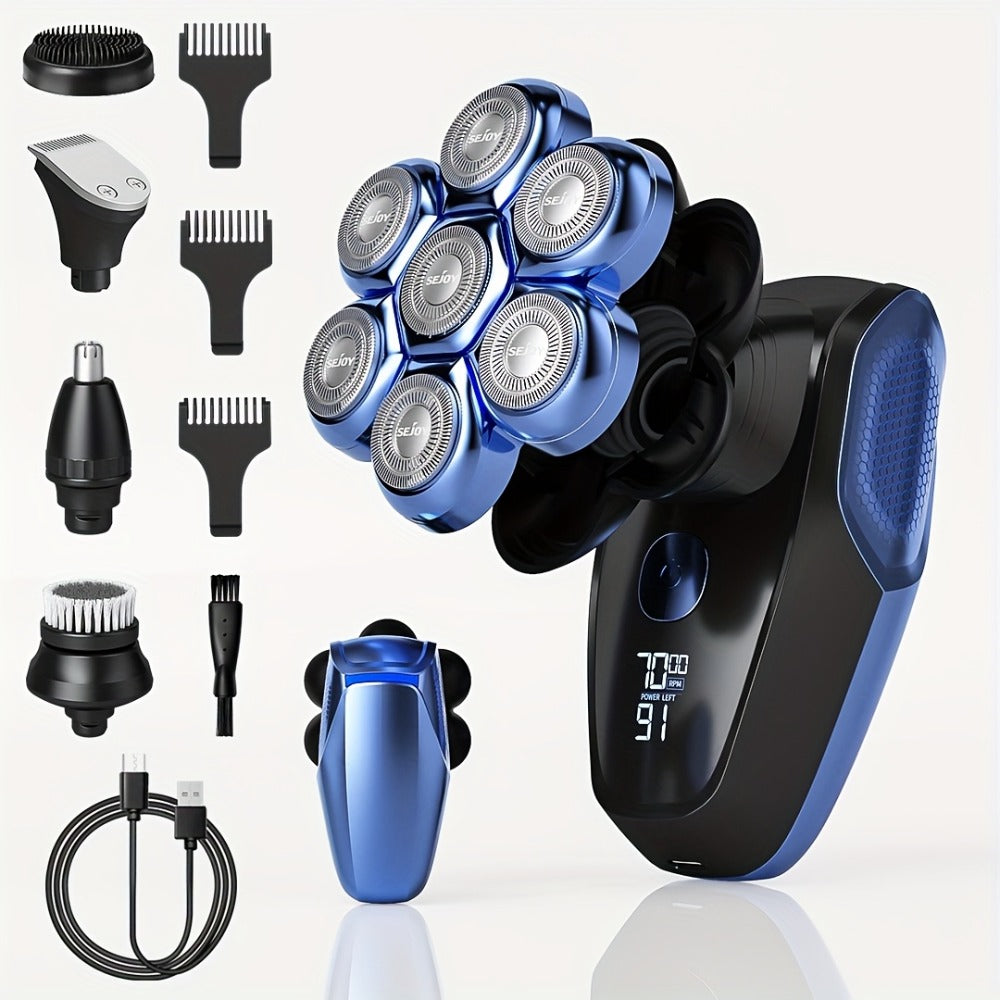 Head Shavers for Bald Men, 7D Wet/Dry Waterproof Head Shaver, Cordless, Type-C Rechargeable 6500-7500RPM 5-in-1 Electric Razor Grooming Kit, with Nose Hair Trimmer, Mens Rotary Shaver for Best Gift