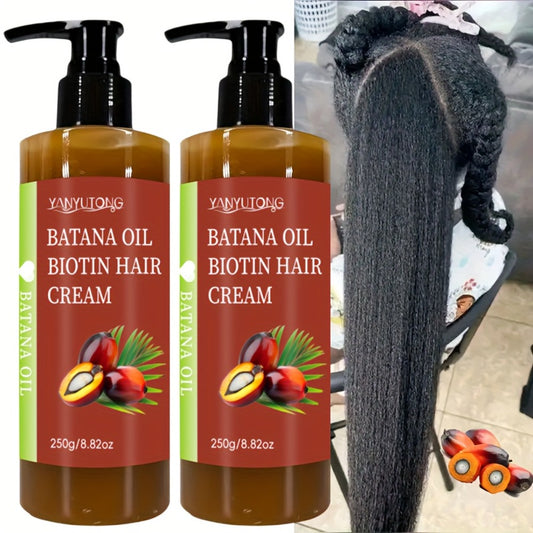 2pcs Of Batana Oil Biotin Hair Cream, Rich In Batana Oil And Biotin, Deep Care - No Frizz, Increase Hair Gloss, Make Hair Soft And Smooth, Prevent Breakage And Splitting, Suitable for Dry Hair