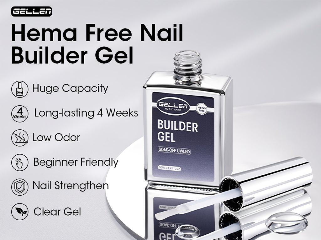 Gellen Clear 5-In-1 Hema-Free Builder Gel for Nails, 0.68oz for Nail Strengthener in a Bottle, for Nail Extension Hard Gel, Soak Off Long-Lasting Light, Base Coat Top Coat Needed