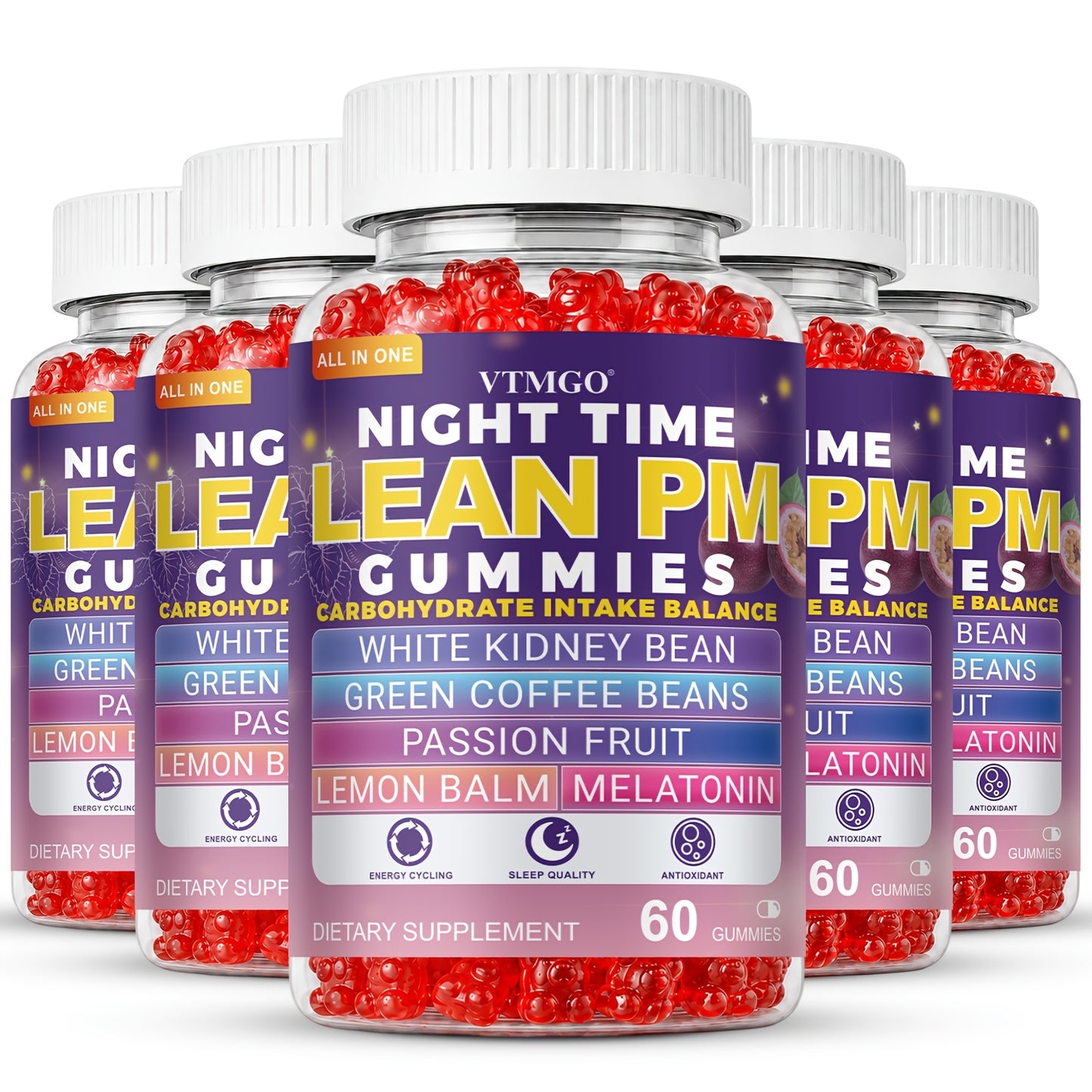 Night Time Lean PM Gummies — Melatonin, White Kidney Bean, Green Coffee, Lemon Balm & Passionflower | Sleep Support & Nighttime Wellness | Natural Quiet Balance Formula | 60 Gummies