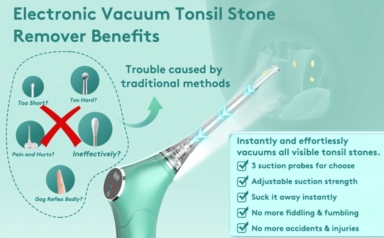 Electronic Vacuum Tonsil Stone Remover - Tonsil Stone Removal Kit with Built-In LED Light & 3 Suction Mode - Fight Oral Irrigator & 5X Magnifying Mirror for Tonsil Stone Removal, Local Warehouse, Christmas Gifts
