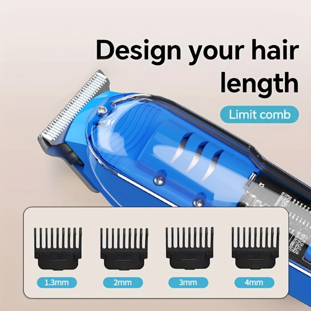 Rechargeable Professional Electric Hair Clipper, Transparent Shell Shaped Hair Trimmer, Portable Haircut Kit for Men Women Salon, with LED Display Screen