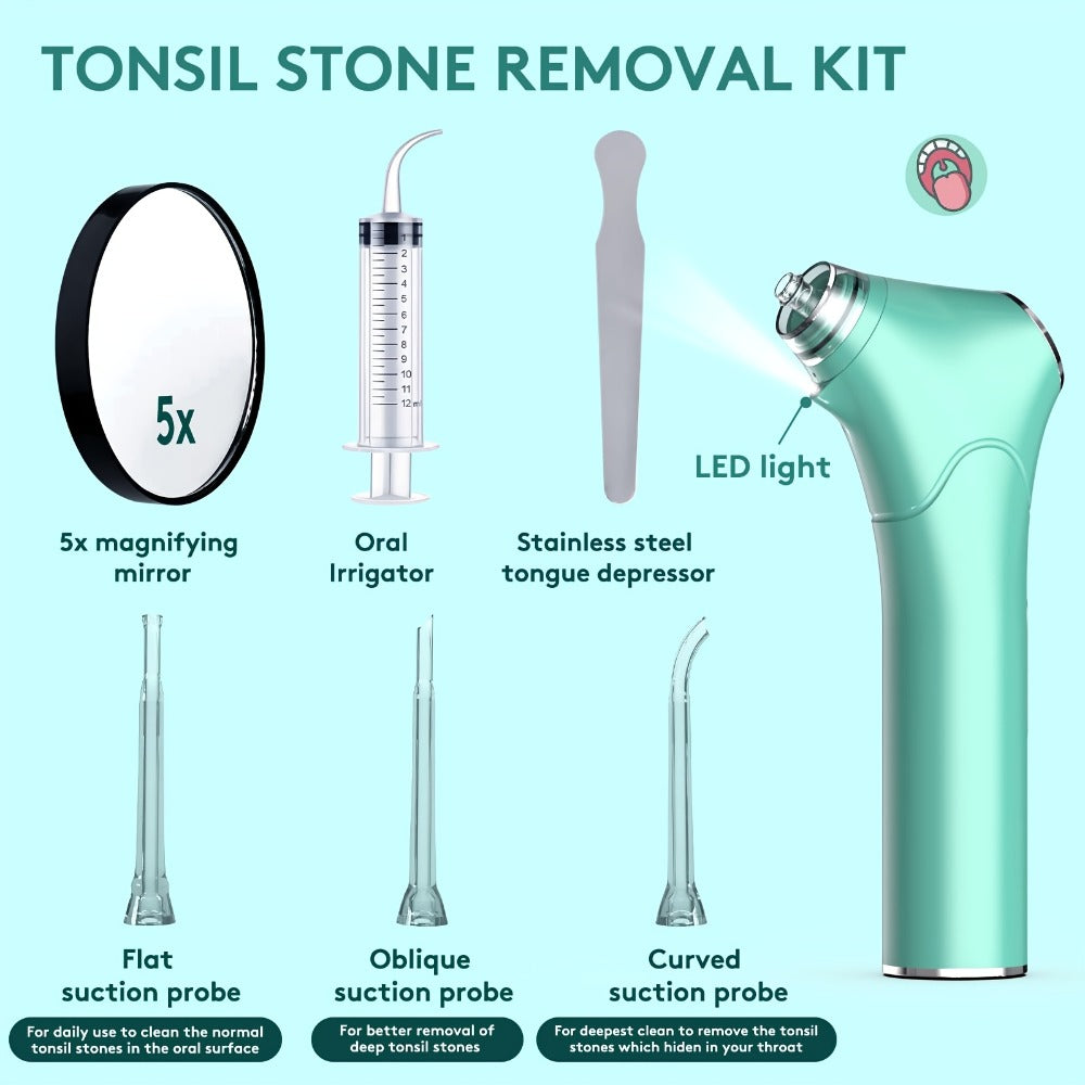 Electronic Vacuum Tonsil Stone Remover - Tonsil Stone Removal Kit with Built-In LED Light & 3 Suction Mode - Fight Oral Irrigator & 5X Magnifying Mirror for Tonsil Stone Removal, Local Warehouse, Christmas Gifts