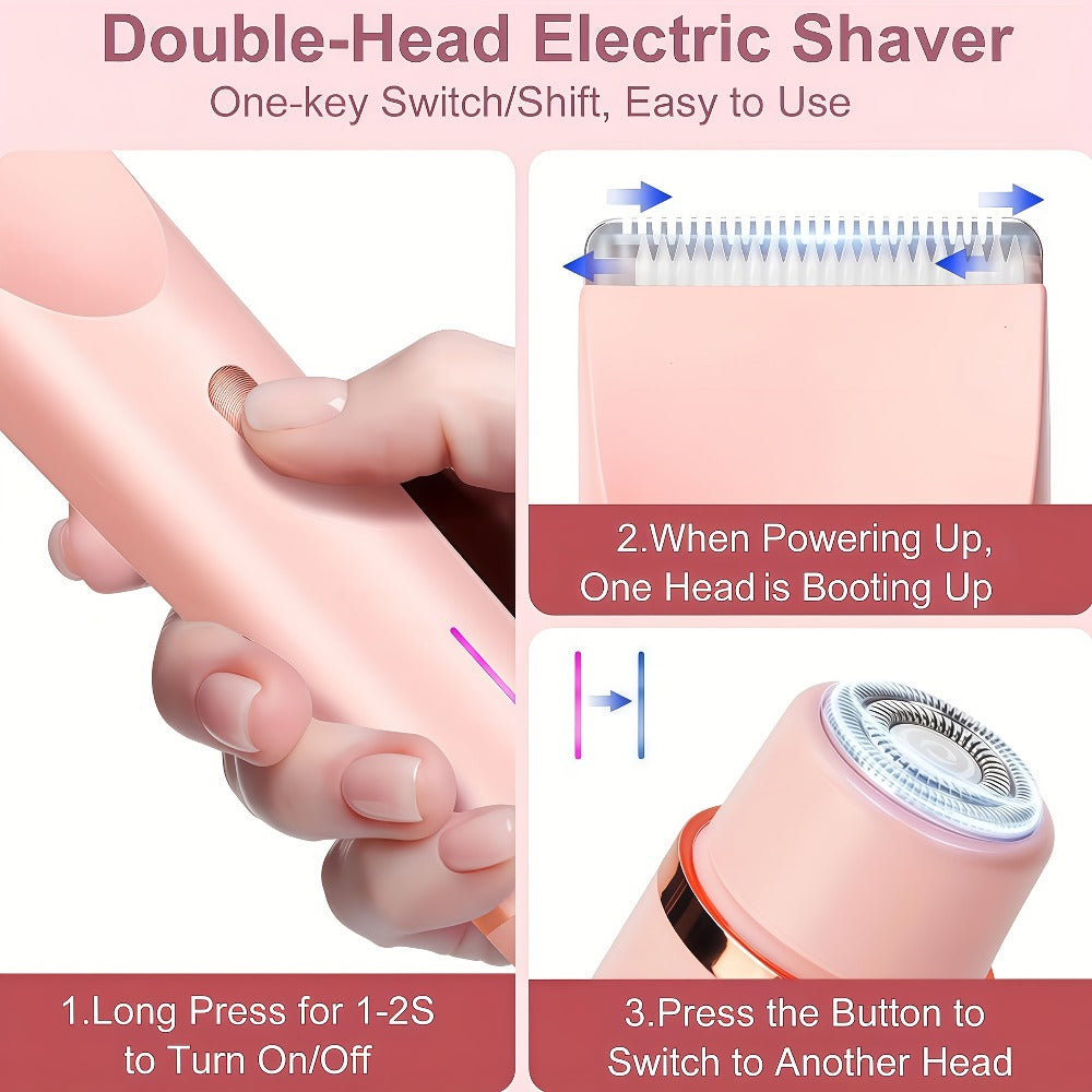 [Limited Edition Gift Set] 1pc Dual-Head Electric Hair Trimmer for Women, Rechargeable Lithium Battery, IPX7 Waterproof, USB Charging, Multipurpose Bikini Razor and Face Shaver for Arms, Thighs, for Ideal Mother's Day Gift
