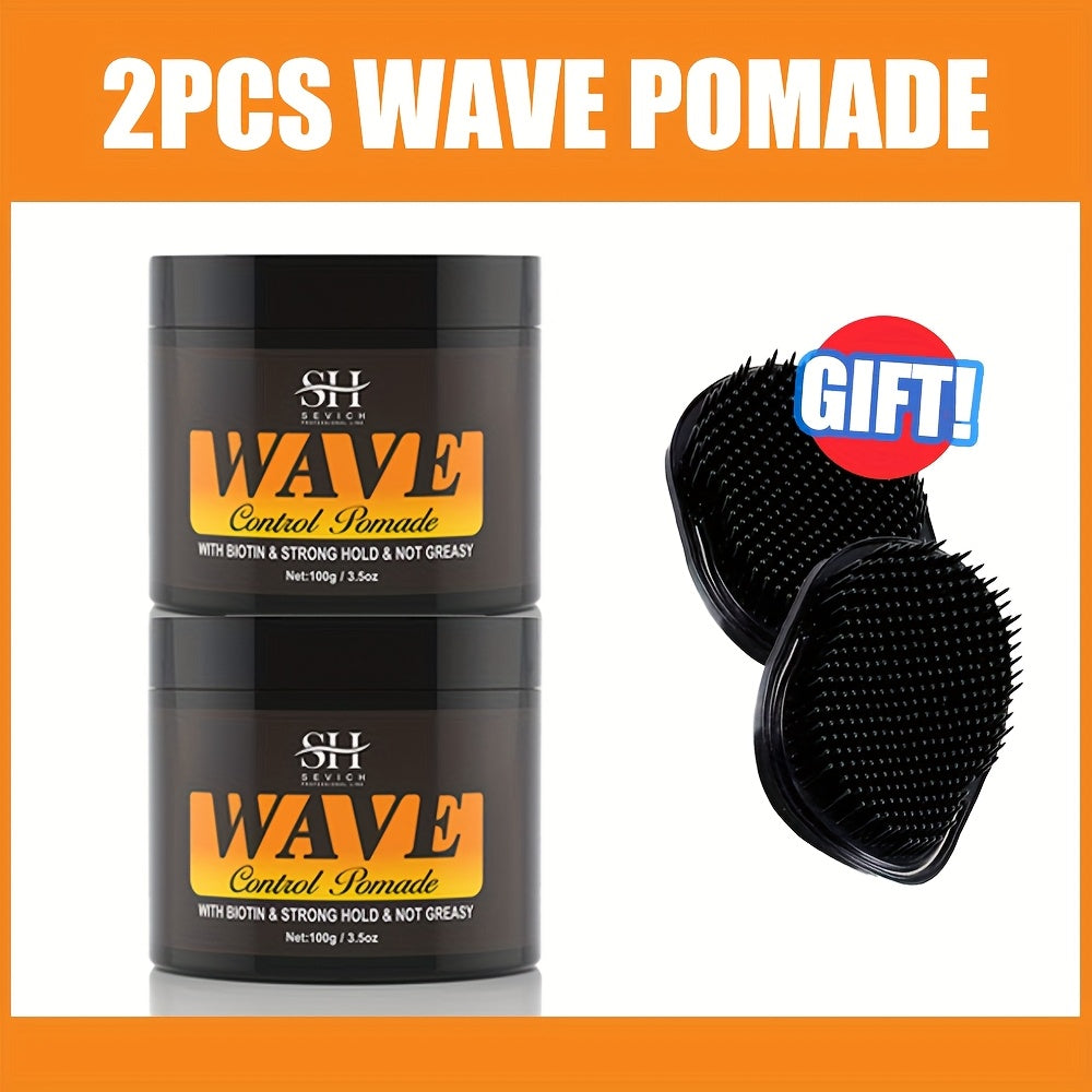 360 Wave Pomade Strong Hold Hair Styling with Jojoba Oil — Frizz Control Moisturizing Formula for Dreads Locks Twists Coily Curly Wavy Hair Men Grooming Daily Hair Care Set