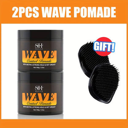 360 Wave Pomade Strong Hold Hair Styling with Jojoba Oil — Frizz Control Moisturizing Formula for Dreads Locks Twists Coily Curly Wavy Hair Men Grooming Daily Hair Care Set
