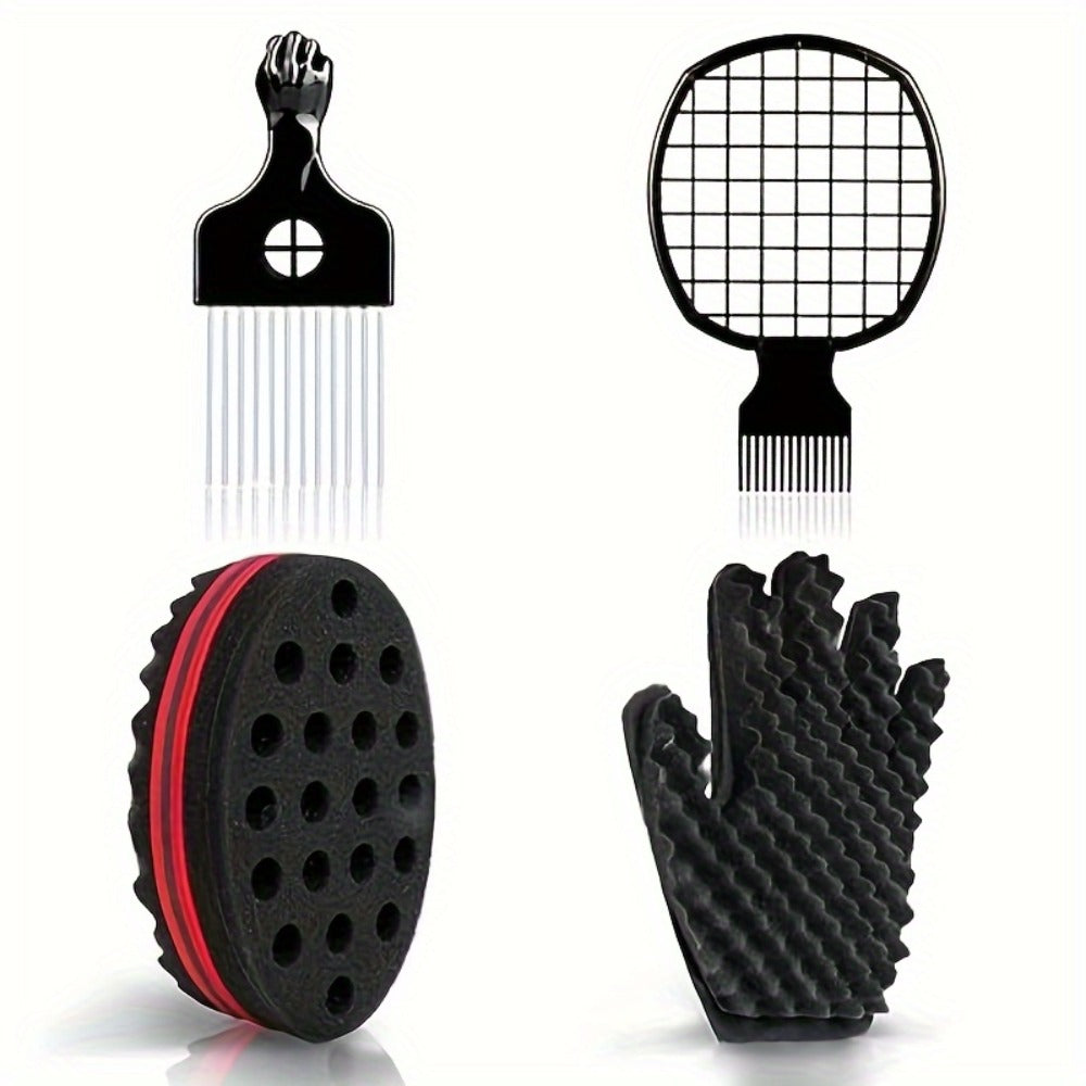 Curling sponge set with gloves, metal brush pick and twist comb suitable for both men and women