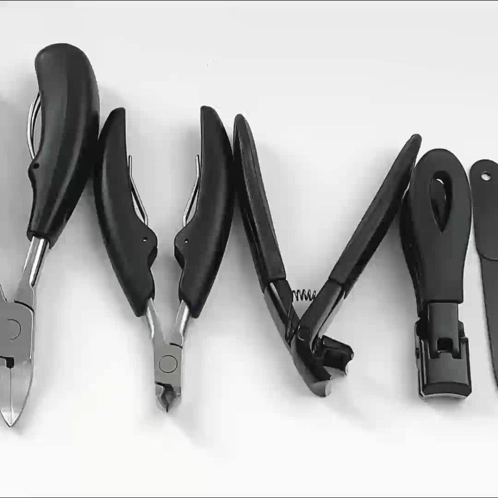 7pcs Heavy-Duty Toenail Clipper Set for Seniors - Angled and Curved Blades, Splash Guard, Long Handle, Includes Nail File, Professional Pedicure Tool Kit, Nail Clippers