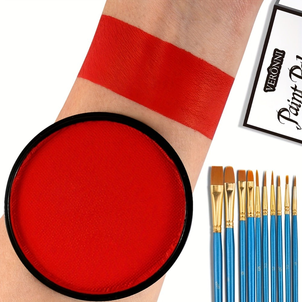 Water Based Face Paint Kit, Black & White Water Activated Face Body Painting Makeup Palette Cosplay Halloween Paint Palette with 10 Brushes