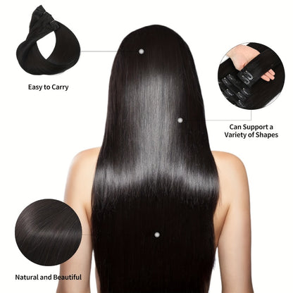 Clip In Hair Extensions Human Hair Straight — Brazilian Natural Black, 8 Pcs 18 Clips, Unprocessed Full Head Set, 12–24 Inch