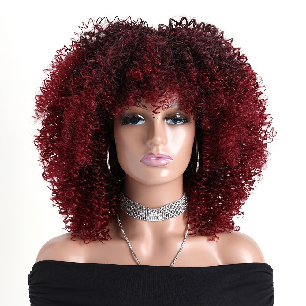 16-inch Short Curly Afro Kinky Curly Red Wig, Women's Fashionable and Elegant Stretchable Net Synthetic Fiber Hair Replacement Wig for Women, Heat-Resistant Fiber Wig Suitable for Daily Wear, Cosplay, Parties, Music Festivals, Weddings, and Balls