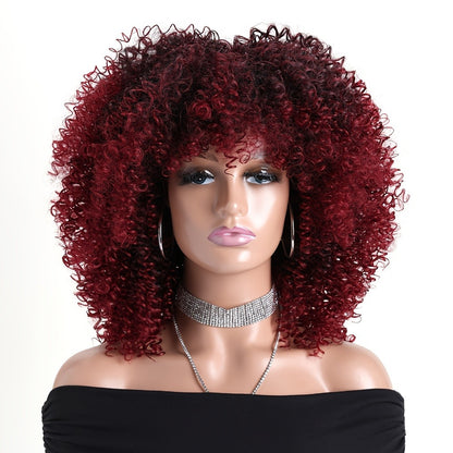 Afro Kinky Curly Wig Synthetic Short 16 Inch — 18 Colors, Heat Resistant, Elastic Net Cap, Women's Fashion Wig for Daily Wear, Cosplay, Party & Music Festival