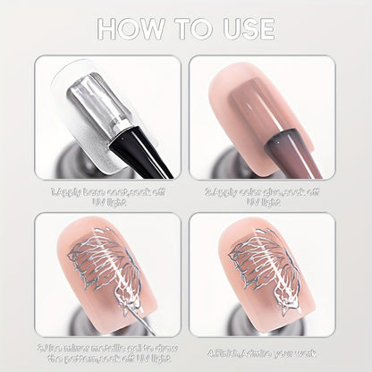 Mirror Metallic Nail Art Gel XEIJAYI - Electroplating Bottle with High-Density Edge Painting, Floral Color Painting & Platinum Shiny Silver Finish, Strong Durable Salon Nail Art Polish
