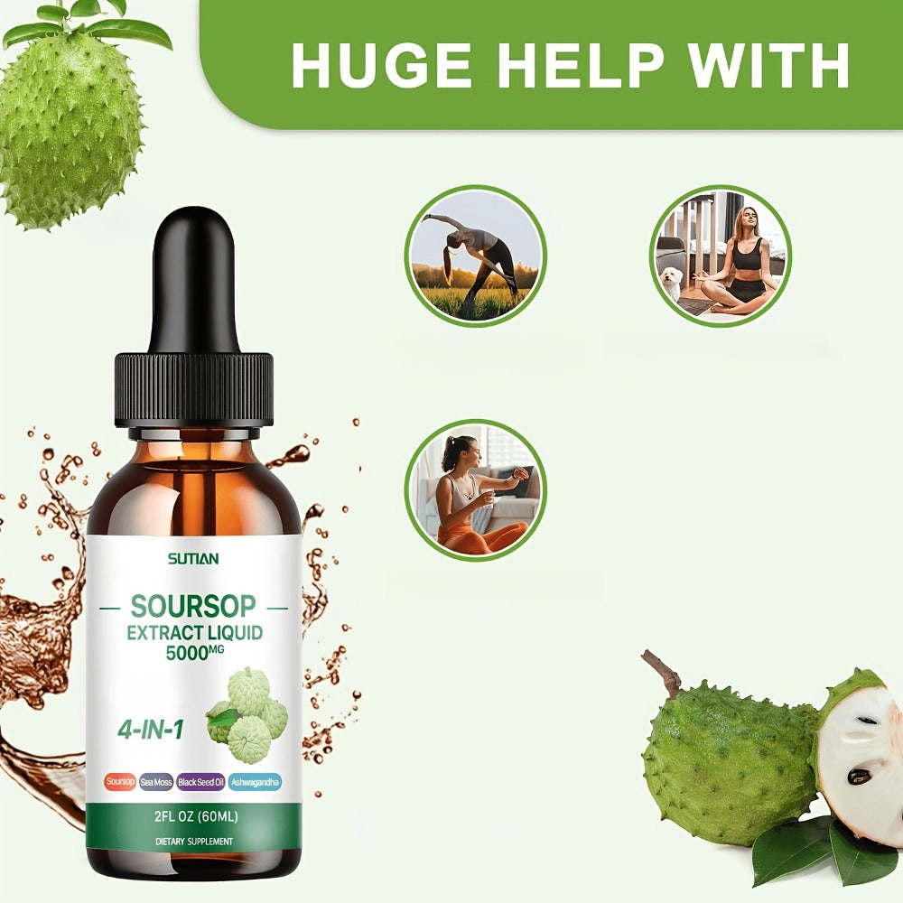 [Soursop Bitter Concentrate] Special On Soursop Bitter Concentrate, Premium Soursop Liquid Drops, 2 Fluid Ounce 4-In-1 Compound Soursop Bitter Liquid, Containing Black Seed Oil, Ashwagandha And Seaweed, Concentrated Formula With High-Purity Extraction