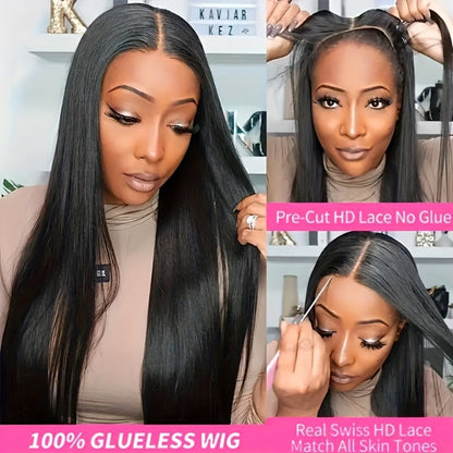 Wear and Go Wig Human Hair 4x4 HD Lace Closure — Glueless, Pre-Plucked, 200% Density, Straight, Pre-Cut Lace, Ready to Wear Wig for Women, Natural Black, 16–36 Inch