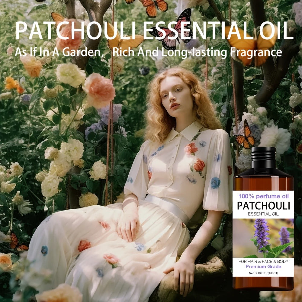 100% Pure Premium Grade Patchouli Essential Oil 3.38oz/3.38Fl. Oz - Moisturizing for Hair, Nails, Light Beige, Massage - for Meditation And Dry Light Beige Care, Massage Oil, Hair Moisturizer, ' Gift, Perfect Christmas Gift