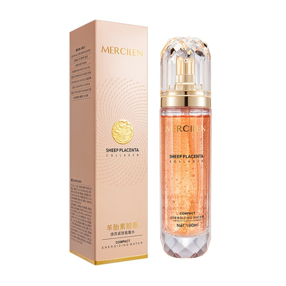 MERCILEN Sheep placenta Collagen Moisturizing Essence Water 3.38oz with collagen niacinamide hyaluronic acid - Brightens, Evens Light Beige Makes Light Beige Look Younger Suitable for All Light Beige Types Sleek Bottle Design skincare