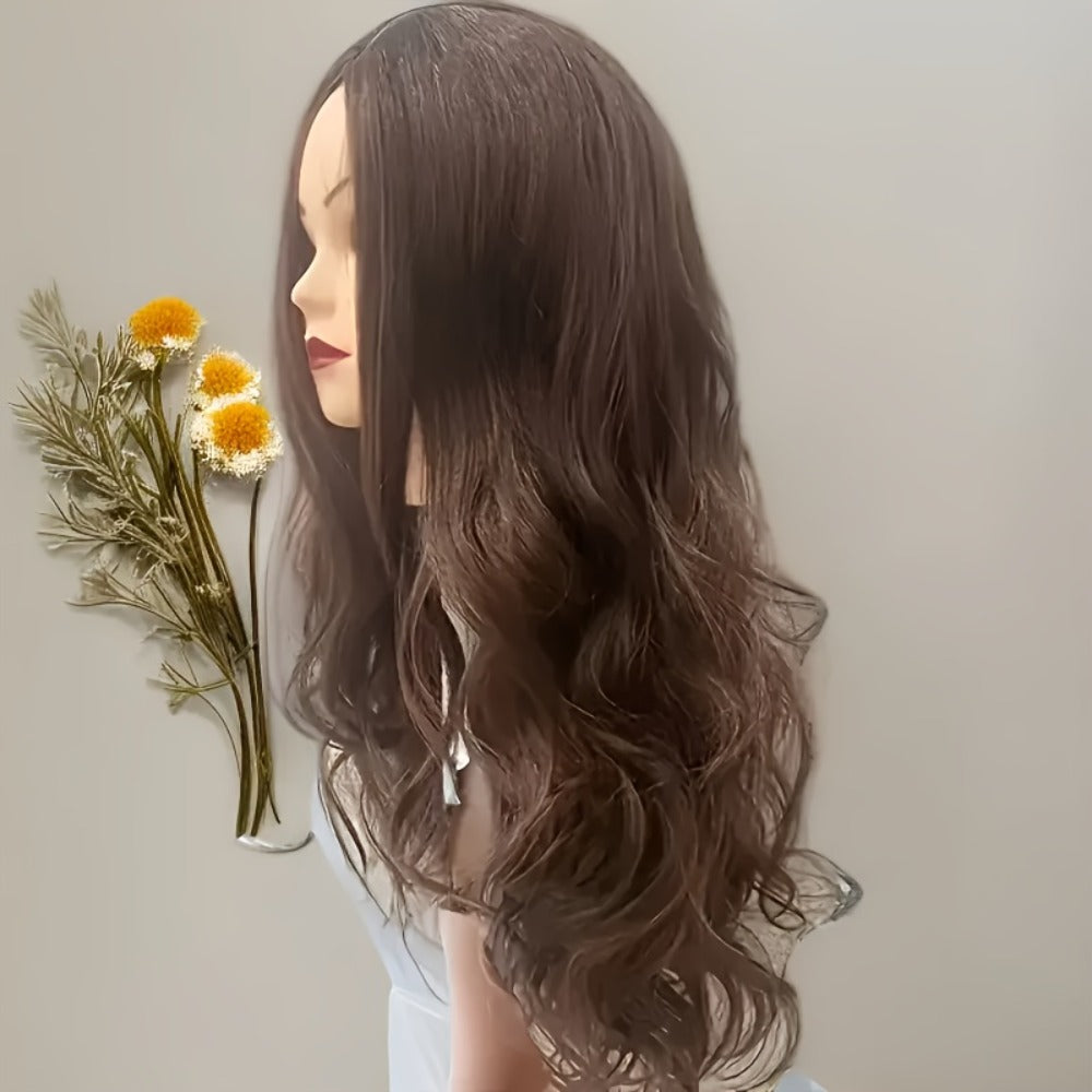 Headband Wig Curly Hair 28 Inch Long Wavy Wig for Women Big Wave Dark Brown Black Synthetic Heat Resistant Fluffy Party Wig Pompadour Style