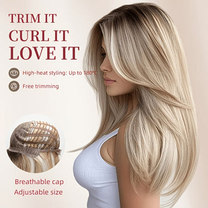 Synthetic Wig Heat Resistant Long 24 Inch for Women - Natural Daily Wear Party Beginner Friendly Multi-Color Dark Brown Ivory Golden