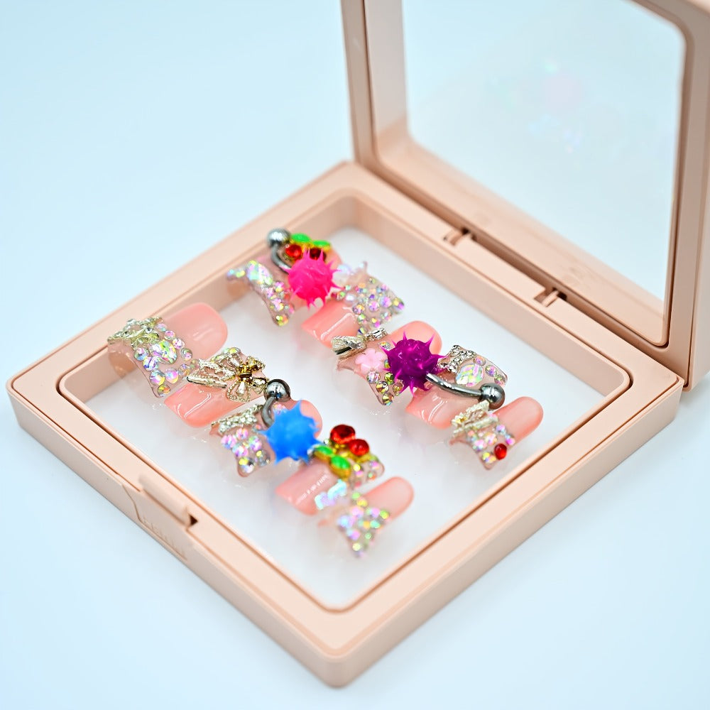 Y2K Piercing Charm Press on Nails Handmade Duck Nail with Nightmare Eye And Barbell 3D Nail Charms, Rhinestone Nails For, Trendy Party Nail Art