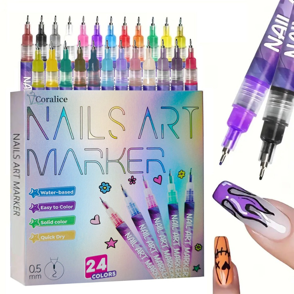 1Set 24-Color Nail Art Pens, Nail Art Pen, 3D Doodle Nail Art Pen, Nail Art Pen Set, Quick Drying, Suitable for Home And Salon, Details And Design