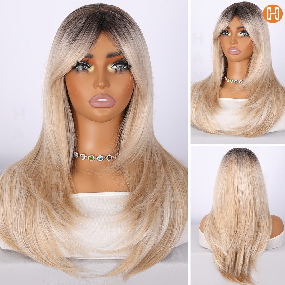 Synthetic Wig Heat Resistant Long 24 Inch for Women - Natural Daily Wear Party Beginner Friendly Multi-Color Dark Brown Ivory Golden