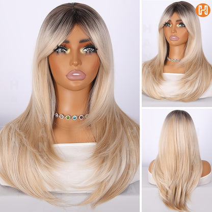Synthetic Wig Heat Resistant Long 24 Inch for Women - Natural Daily Wear Party Beginner Friendly Multi-Color Dark Brown Ivory Golden