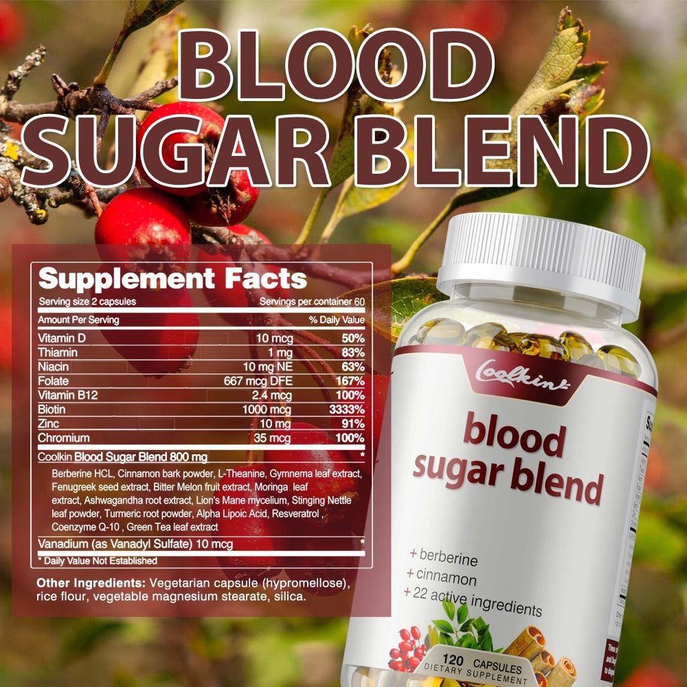 Blood Sugar Blend - with Berberine HCL, Cinnamon, Coq10, Turmeric, Alpha Lipoic Acid, Support Healthy Blood Sugar Levels - 120pcs
