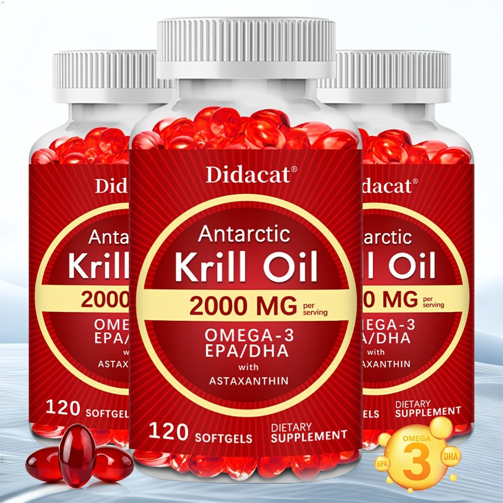 Antarctic Krill Oil Supplement, 2000mg/serving - Omega-3, EPA And DHA - Brain Support, 120 Softgels