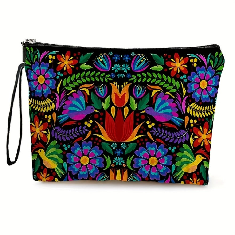 4pcs Vibrant Mexican Botanical Floral Makeup Bags for Women & Men - Large Capacity High Quality Cosmetic Organizers with Durable Zipper, Travel Toiletry Pouches for Vacation, Business, Outdoor - Perfect Birthday & Mother’s Day Gifts