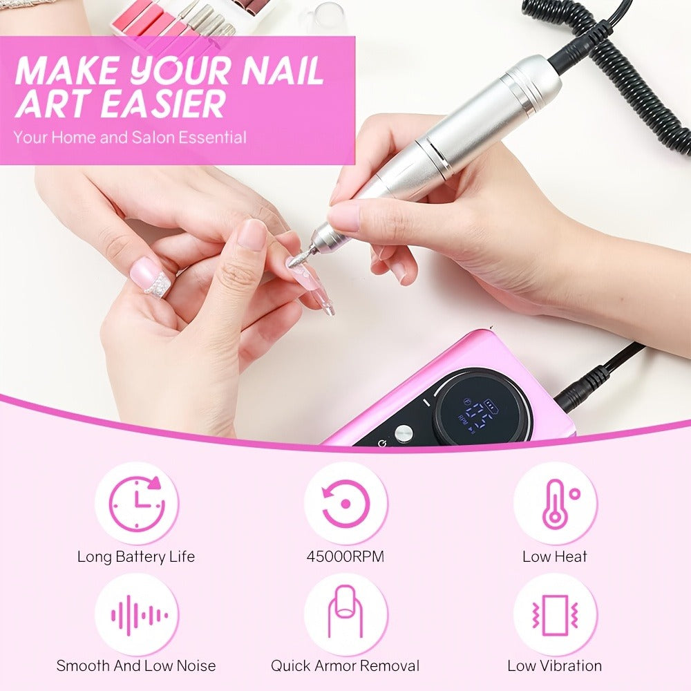 Rechargeable Nail Grinder 45000RPM Portable Electric Manicure Tool Professional Nail Remover