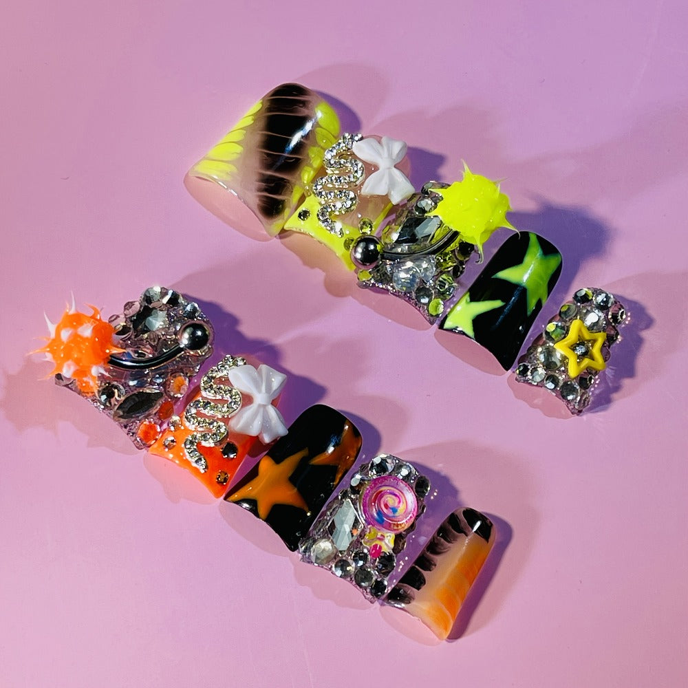Y2K Piercing Charm Press on Nails Handmade Duck Nail with Nightmare Eye And Barbell 3D Nail Charms, Rhinestone Nails For, Trendy Party Nail Art