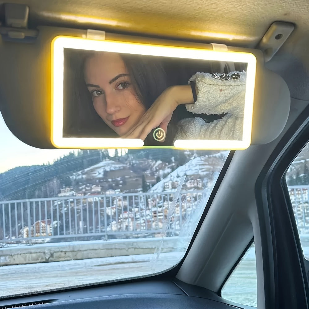 LED Car Vanity Mirror, Ultra-Thin HD Design, Touch-Adjustable 3 Lighting Modes, USB Powered, Ideal for Car Interior & Daily Makeup Lighting, Women's Holiday Gift