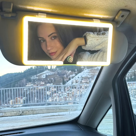 Car Vanity Mirror LED Lighted Ultra Thin HD, Touch-Adjustable 3 Lighting Modes USB Powered Sun Visor Mirror for Car Interior Daily Makeup, Women Holiday Gift