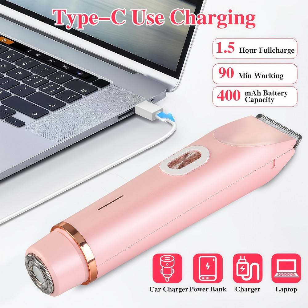 [Limited Edition Gift Set] 1pc Dual-Head Electric Hair Trimmer for Women, Rechargeable Lithium Battery, IPX7 Waterproof, USB Charging, Multipurpose Bikini Razor and Face Shaver for Arms, Thighs, for Ideal Mother's Day Gift