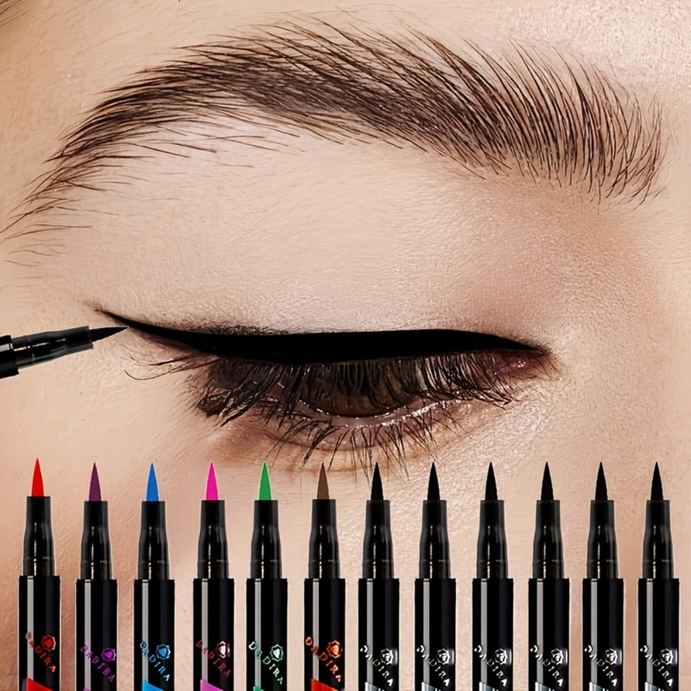 Liquid Eyeliner Pen Set 12pcs – Long-Lasting Precise Fine Tip, Natural Makeup Effect, No Smudge No Tingle, All Skin Colors, for Daily Wear, Performances & Parties, Women's Makeup Gift