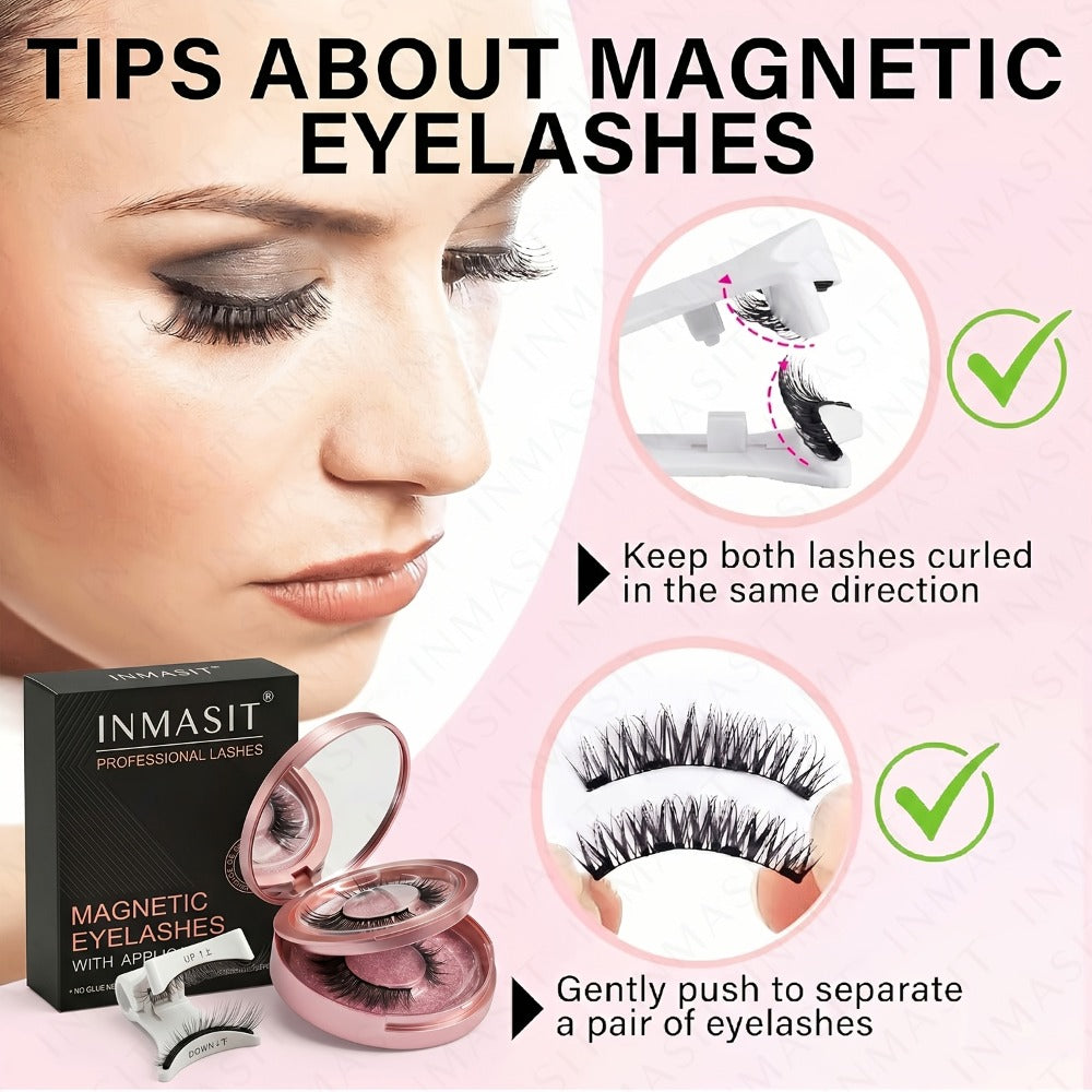 Local Repository Magnetic Eyelashes - Magnetic False Eyelashes Set, Glue-Free, Black/Pink Options with Applicator, Reusable & Waterproof Cat Eye Style, Ideal for Daily Wear/Parties/Valentine's Day Gifts, Must-Have for Women's Makeup
