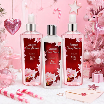 Body Care Gift Set 3pcs | Body Wash Lotion & Perfume | Long-Lasting Fragrance Moisturizing Skin Care Kit for Women Sweet Bloom Cherry Blossom Lavender