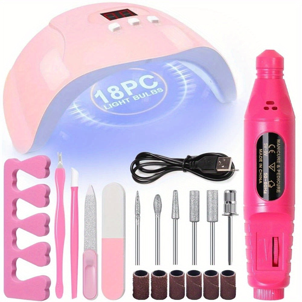 7 In 1 Manicure Set Including Nail Lamp, Nail File, Cuticle Fork, Cuticle Nipper, Finger Separator - Professional For Beginners, Professional Nail Lamp For Salon And Home Use, Essential Nail Tools Compatible With All Gel Nail Polishes