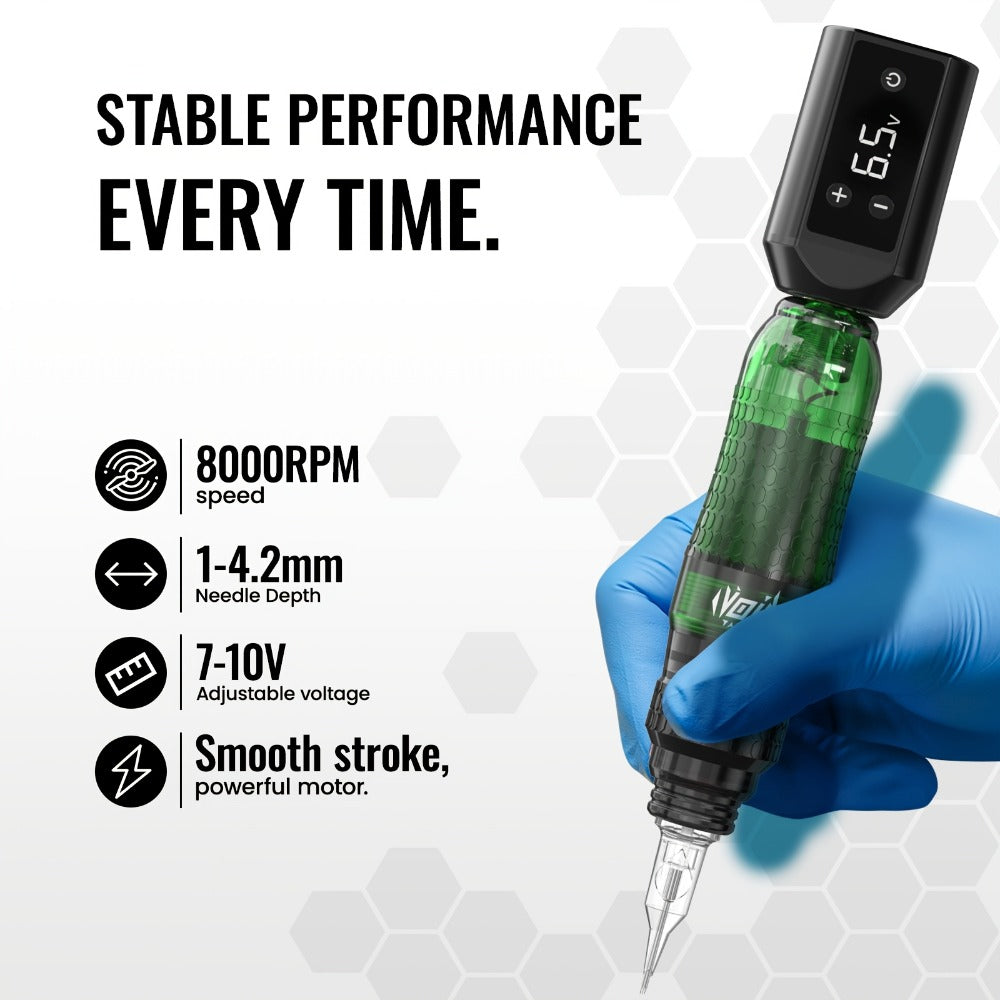 VOID Wireless Tattoo Kit 1200Mah - Non-Slip Dual-Color Grip Pen Set, Comes with 10 Cartridges And 5 Ink Shades, Ideal for Novices, Kick Off The New Year with Artistic Expression