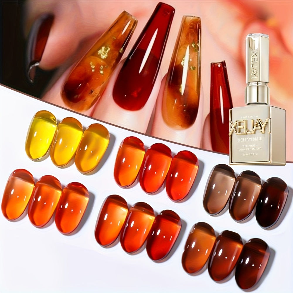 Amber Nail Trend 2025 Holographic Nail Art 6pcs/Set 0.51oz Magnetic Nail Gel Soak LED Gel Salon Women's Nail Art Tools Fashion Nail Gel